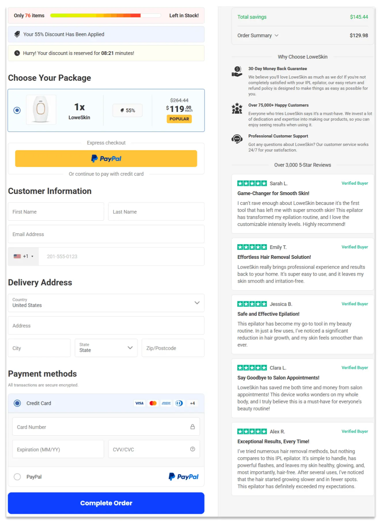 loweskin Secure Checkout Page
